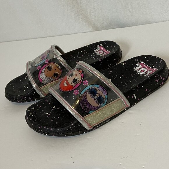 LOL Surprise Dolls Black Clear Glitter Slide Sandals Girls Size 1-2 - Picture 6 of 16
